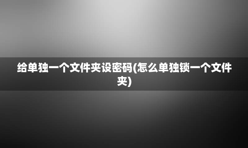 给单独一个文件夹设密码(怎么单独锁一个文件夹)