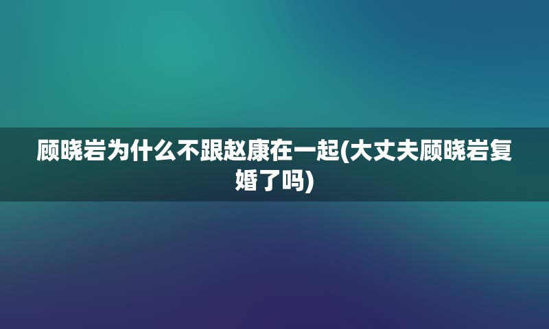 顾晓岩为什么不跟赵康在一起(大丈夫顾晓岩复婚了吗)