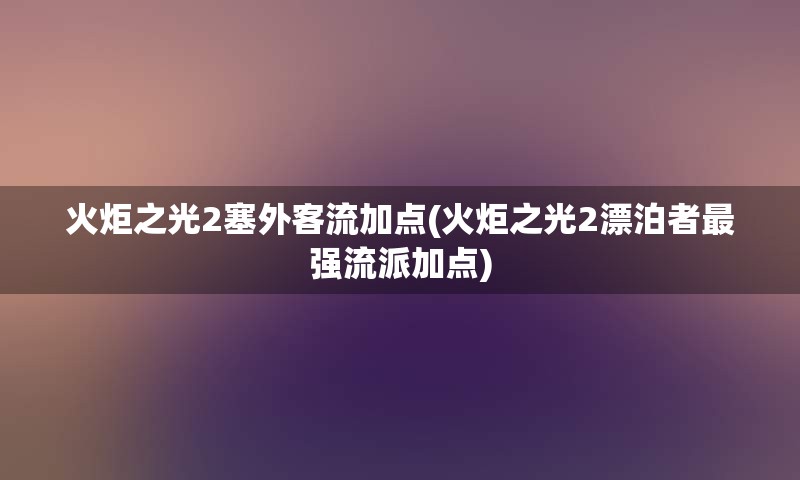 火炬之光2塞外客流加点(火炬之光2漂泊者最强流派加点)