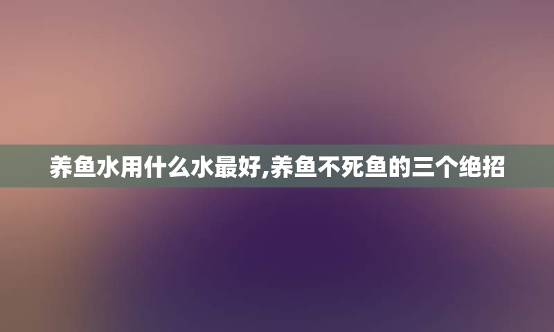 养鱼水用什么水最好,养鱼不死鱼的三个绝招