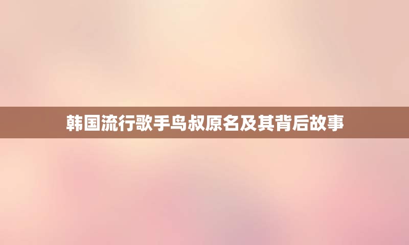 韩国流行歌手鸟叔原名及其背后故事