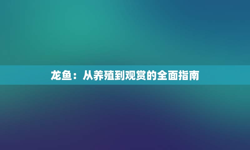 龙鱼：从养殖到观赏的全面指南