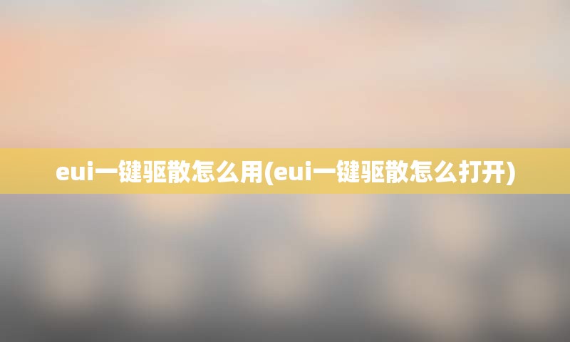 eui一键驱散怎么用(eui一键驱散怎么打开)