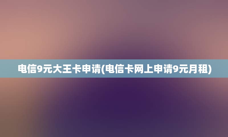 电信9元大王卡申请(电信卡网上申请9元月租)