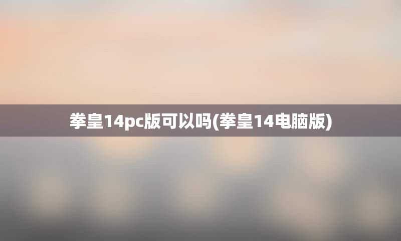 拳皇14pc版可以吗(拳皇14电脑版)