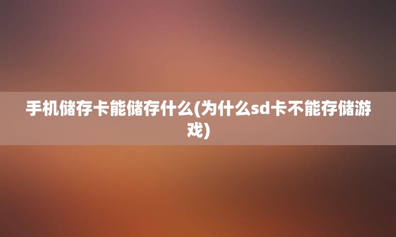 手机储存卡能储存什么(为什么sd卡不能存储游戏)