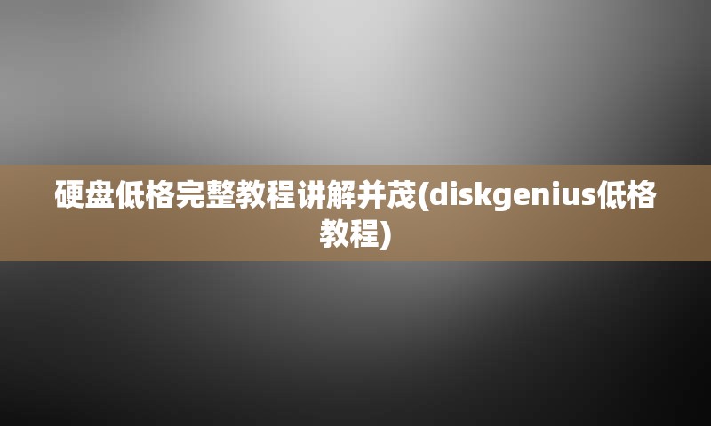 硬盘低格完整教程讲解并茂(diskgenius低格教程)