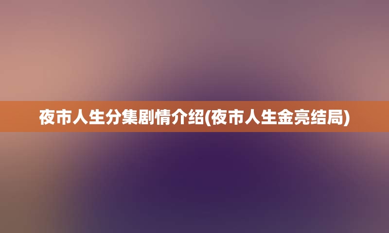 夜市人生分集剧情介绍(夜市人生金亮结局)