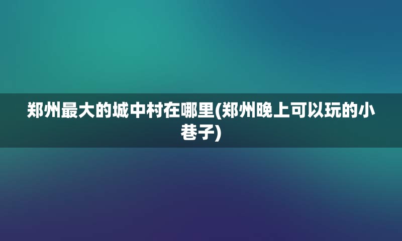 郑州最大的城中村在哪里(郑州晚上可以玩的小巷子)