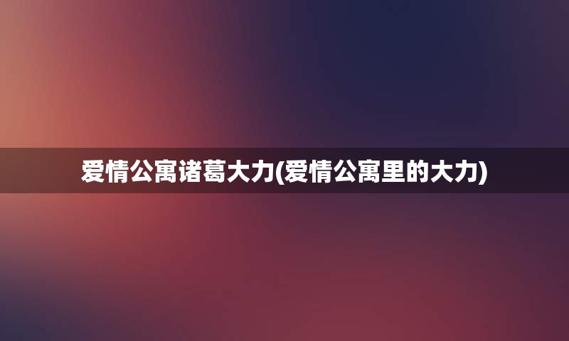 爱情公寓诸葛大力(爱情公寓里的大力)