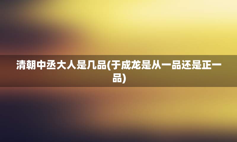 清朝中丞大人是几品(于成龙是从一品还是正一品)