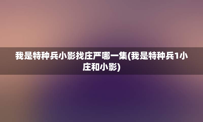 我是特种兵小影找庄严哪一集(我是特种兵1小庄和小影)