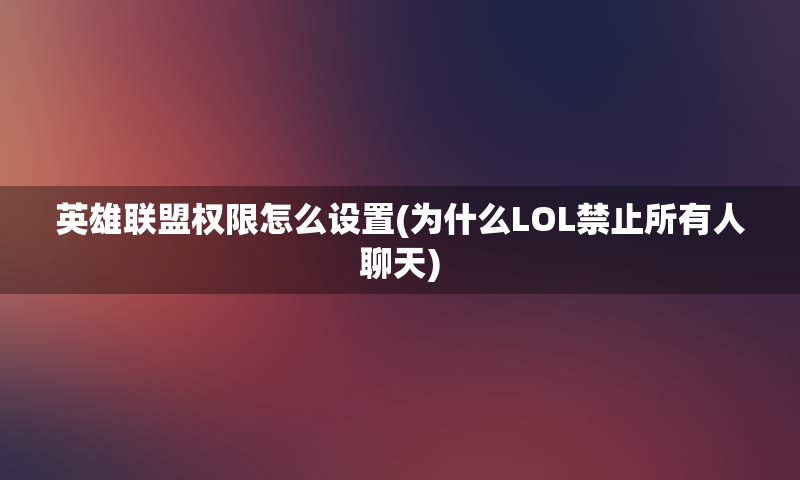 英雄联盟权限怎么设置(为什么LOL禁止所有人聊天)