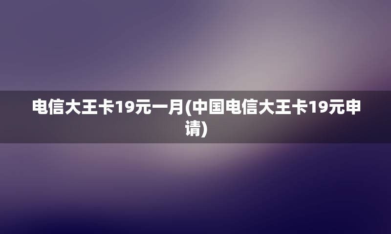 电信大王卡19元一月(中国电信大王卡19元申请)